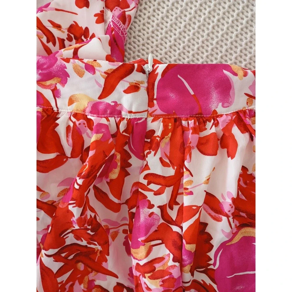 Tropical Floral Halter Maxi‎ Dress Cutout Waist Pink Red Orange Resort W26 S